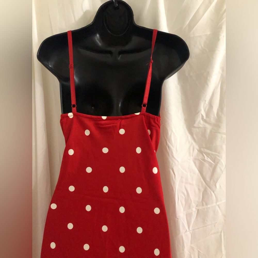 Jessica Simpson red white polka dot lace bra cowl neck maxi dress size medium - Picture 16 of 16